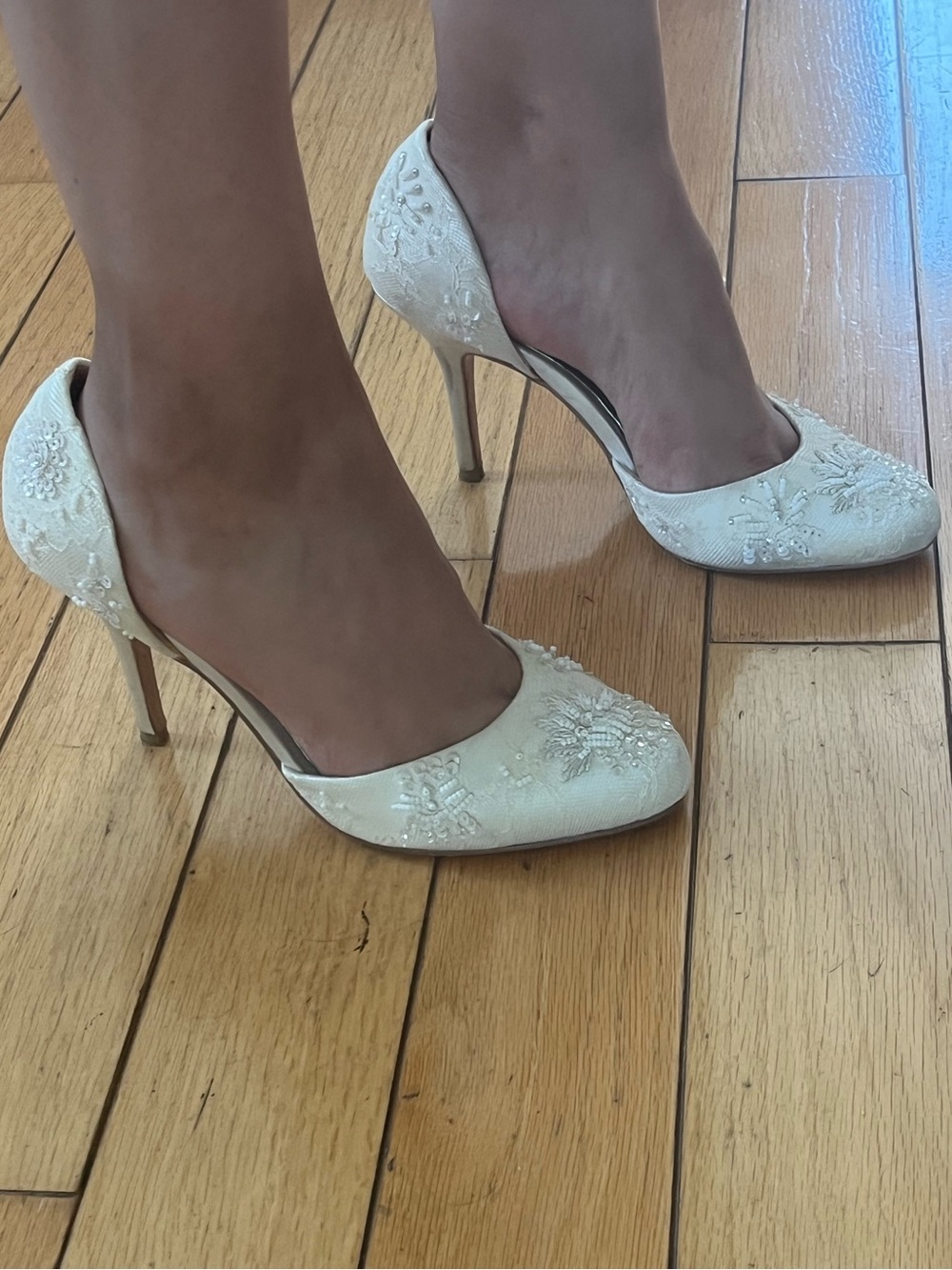 Badgley Mischka Cream Beaded D'Orsay Pointed-Toe Heels - Picture 5 of 5